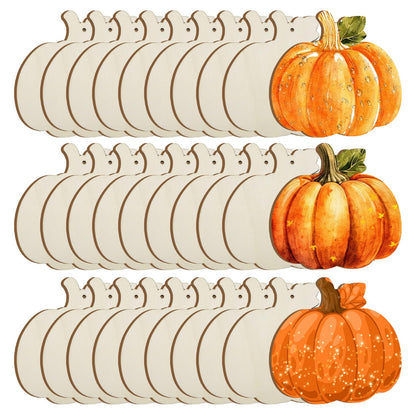 kuchisity Large Size 7" Wooden Pumpkin Cutouts 30 PCS, Unfinished Fall Wooden Ornaments DIY Blank Pumpkin Slices Crafts for Thanksgiving Halloween Party Home Decoration