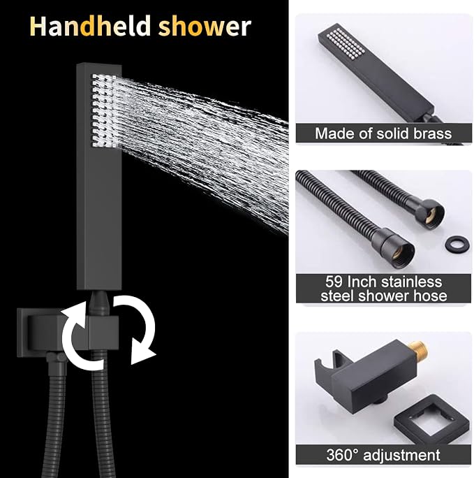 AYIVG Matte Black Shower System With Body Jets Thermostatic Shower System 64 Color LED Shower Set 16 x 26 Inch Embedded Ceiling Shower Head with Remote Control Temperature Display Shower Faucet Set