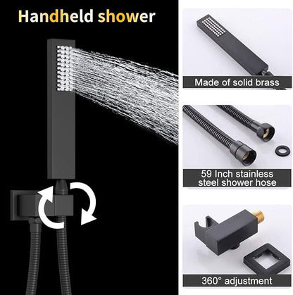 AYIVG Matte Black Shower System With Body Jets Thermostatic Shower System 64 Color LED Shower Set 16 x 26 Inch Embedded Ceiling Shower Head with Remote Control Temperature Display Shower Faucet Set
