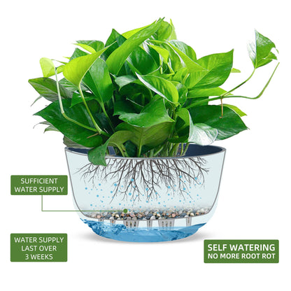 Dexceder 11.2 Inch Self Watering Hanging Planters Indoor Outdoor, Thickened Hanging Basket Flower Plant Pot (2 Pack, Deep Blue)