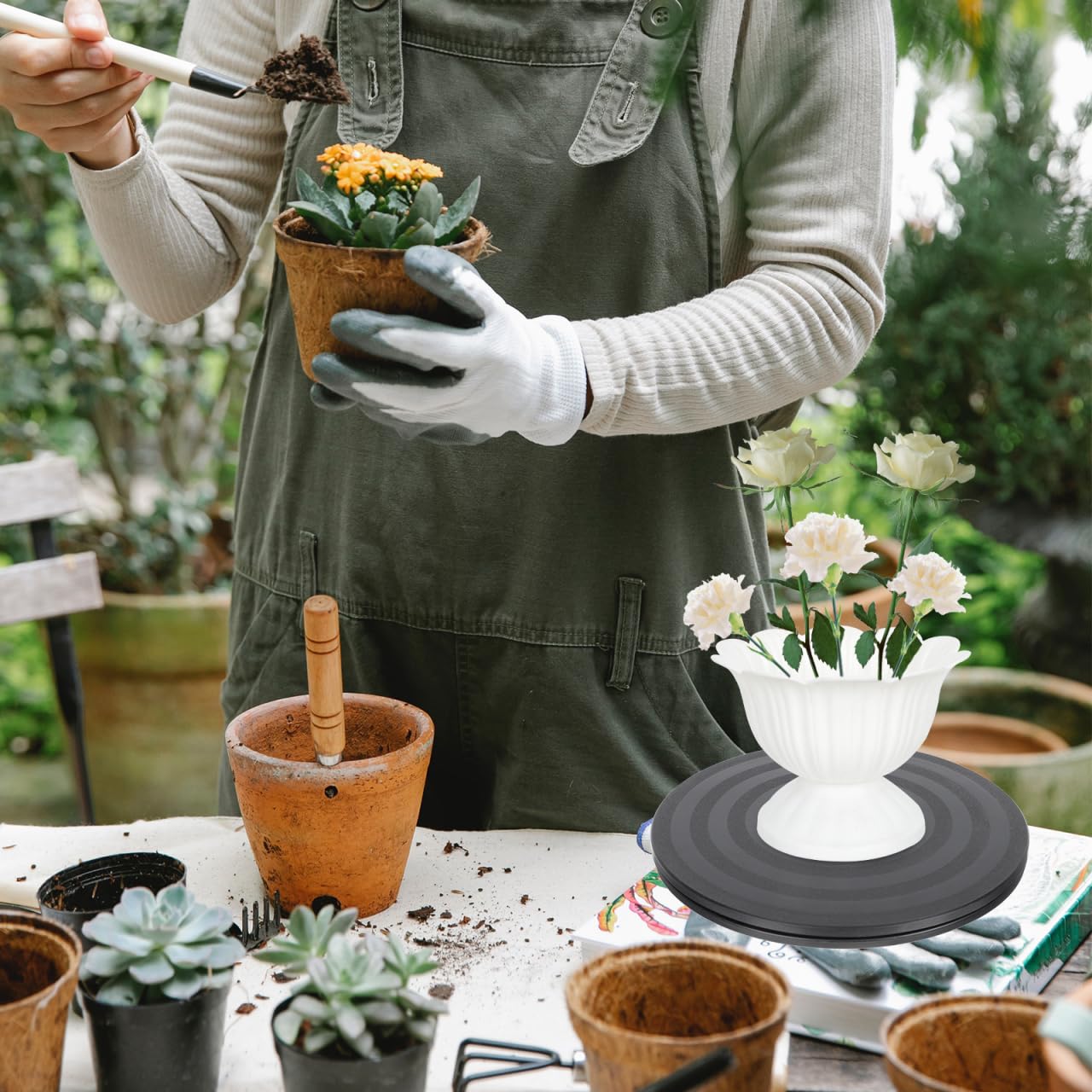 FELTECHELECTR Floral Turntable Rotating Lazy Susan Household Turntable Bracket for Flower Arrangement Smooth Swivel Plate No Installation 7.87 Inch
