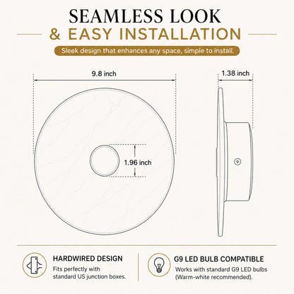 Natural Spanish Alabaster Wall Sconce, Modern Round Marble Wall Light with Unique Veins, Mid-Century Minimalist Stone Wall Lamp for Bedroom, Living Room, Hallway, Alabaster Light Fixture (Brass)