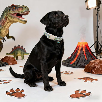 DOGWONG Dinosaur Dog Collar-Cute Green Dinosaur Dog Collar for Small Dogs, Adjustable Comfortable Cotton Boy Dog Collars for Small Medium Large Dogs,XS