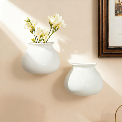 Hanging Ceramic Wall Planters,Set of 2,Minimalist Modern Ceramic Wall Planter,Cubicle Modern Decor Wall Plant Holder for Indoor Plants,Propagation Wall Planters,Hanging Flower Pots,White