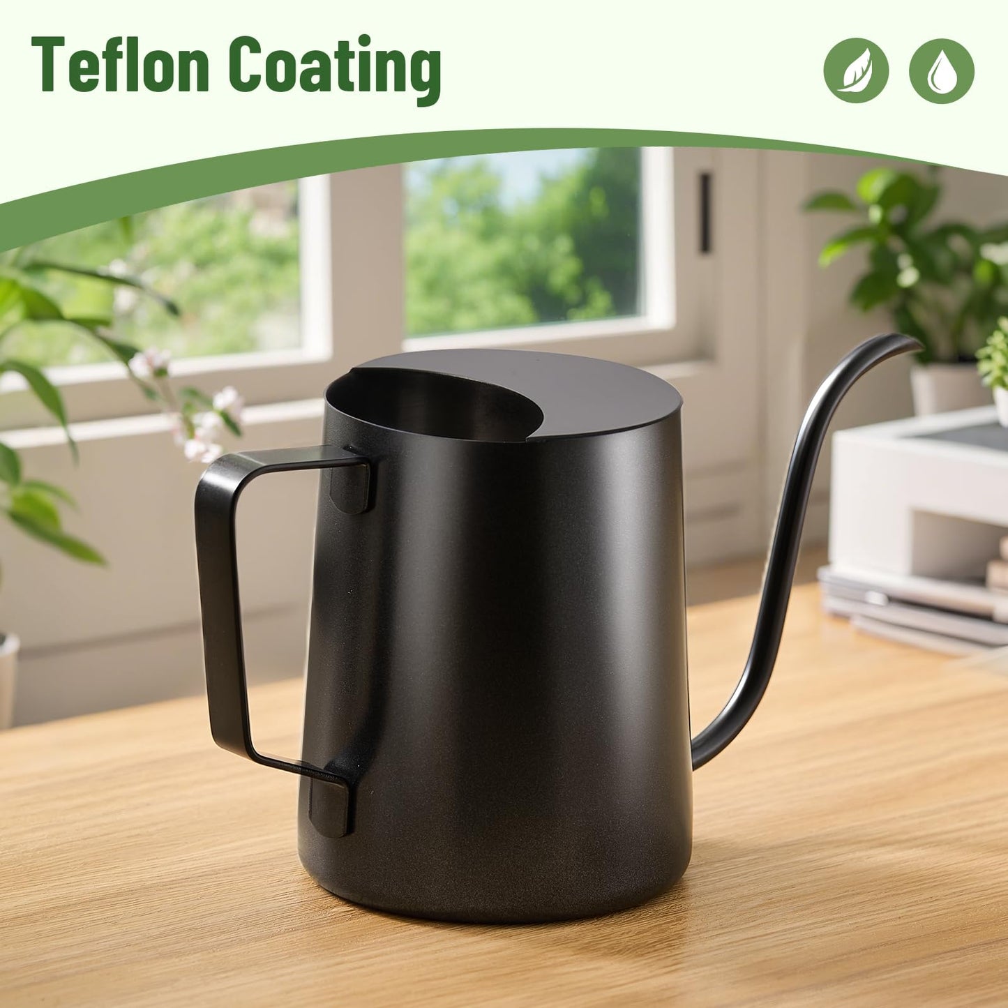 Lizhluzh 20oz/600ml Watering Can Indoor Plants, Stainless Steel Plant Watering Can with Long Spout (Black)