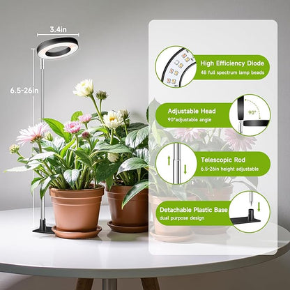 Kullinss Plant Light, 48 LEDs Full Spectrum Plant Lights for Indoor Growing, Halo Plant Light with 3/9/12H Timer, 3 Color Modes, 10 Brightness, Height Adjustable Grow Lamp for Small Plants (3 Pack)