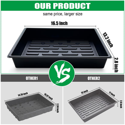 RooTrimmer Seed Starter Tray, 10 Packs Plant Tray, Durable Plastic Growing Trays, Stackable Seedling Starter Trays Perfect for Indoor, Outdoor, Greenhouses, 16.5" L x 13.2" W x 2.8" H - Black