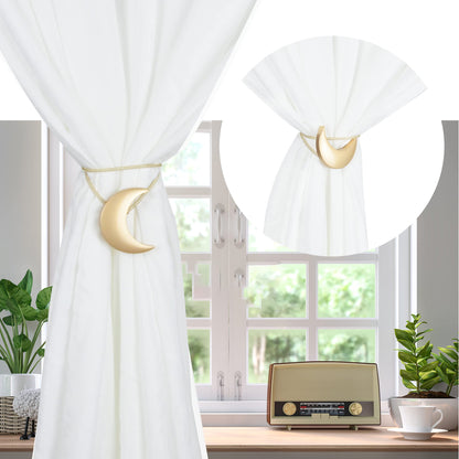 Magnetic Curtain Tiebacks Alloy Moon Curtain Holdbacks Silver/Gold Curtain Tie Backs Curtain Clips Ropes -Set of 2
