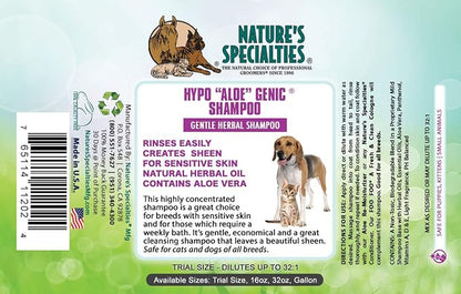 Nature's Specialties Hypoallergenic Ultra Concentrated Aloe Dog Shampoo for Pets, Makes up to 32 Gallons, Natural Choice for Professional Groomers, for Sensitive Skin, Made in USA, 1 gal