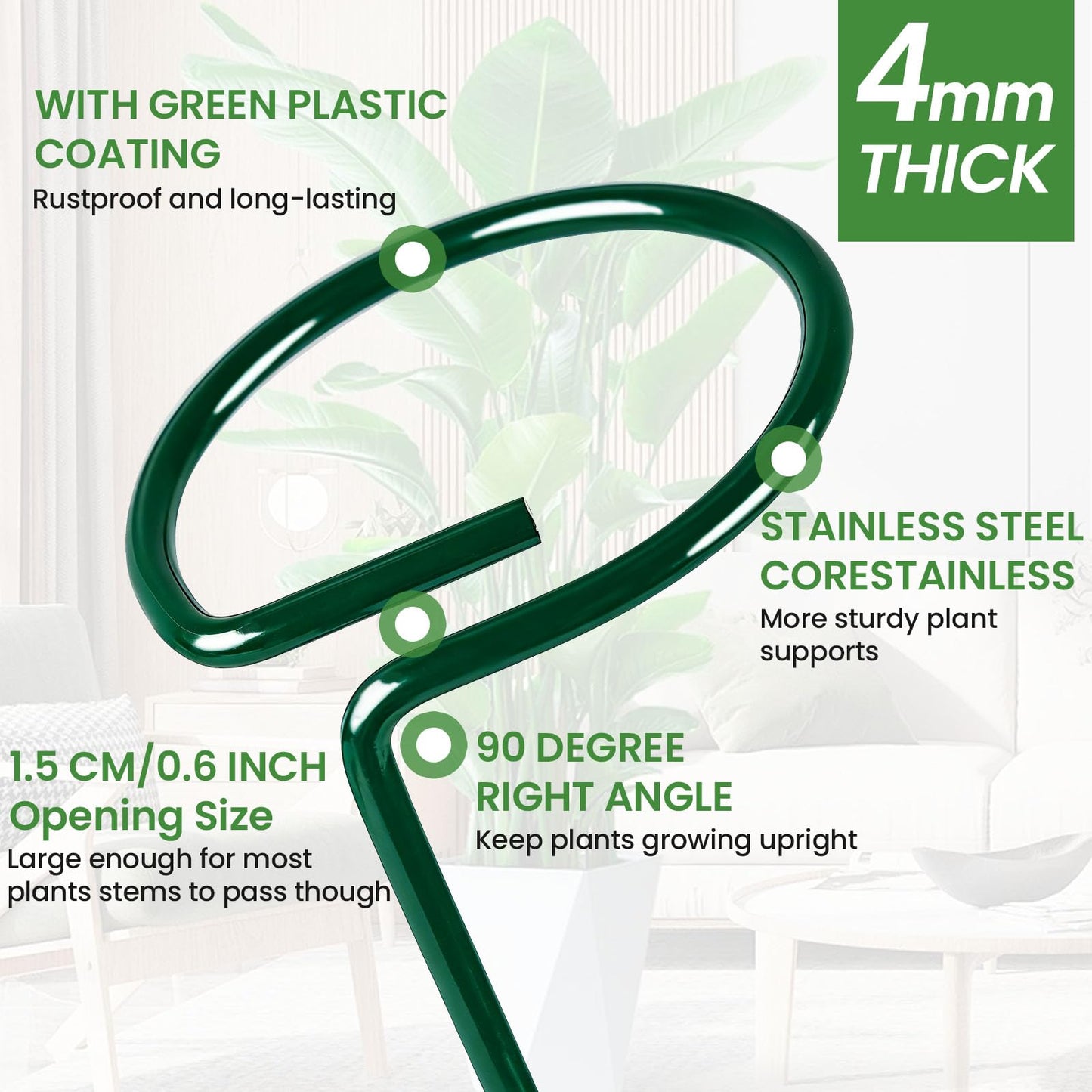 Plant Support Stakes 6 Pack, 12/24/36 Inch Heavy Duty Metal Plant Stakes, Adjustable Garden Plant Support Cages/Rings for Outdoor Indoor Plants, Plant Stick Support for Amaryllis Tomato Peony Orchid