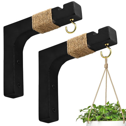 Micovay 2 Pack Plant Hanger Hooks for Indoor Hanging Plants, Farmhouse Wooden Hanging Basket Wall Hooks for Outdoor Flower Pots Lanterns Wind Chime Lights Garden Decoration