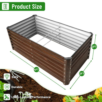 SnugNiture 2-Pack 4x2x2FT Galvanized Raised Garden Bed Kit, Metal Planter Box for Planting Plants Vegetables, Brown