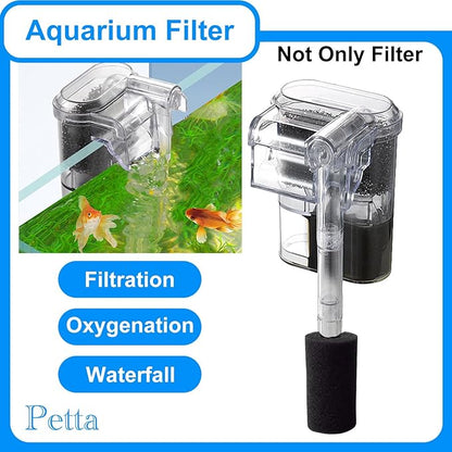 Quiet Hang on Aquarium Filter for Betta, Slim HOB Fish tank Filter for 3-10 Gal Planted Aquariums & Aquascaping with 1 Pre-Filter Sponge ，Adjustable Flow，250L/H