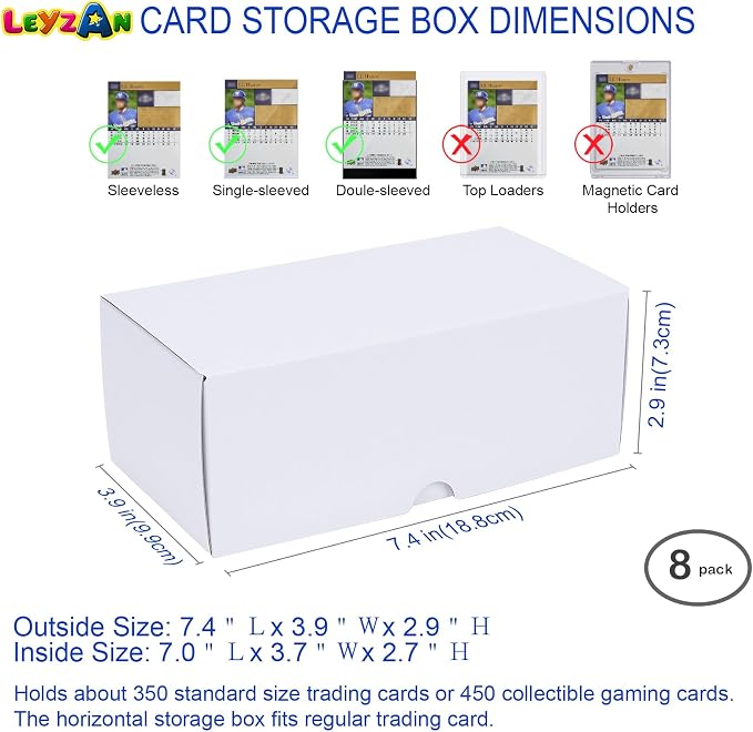 Trading-Card Storage Box, 8-Pack • 400 Count Corrugated Cardboard Storage Box with dividers & labels for TCG/Magic/Mtg storage and Collection, 7 INCH Horizontal