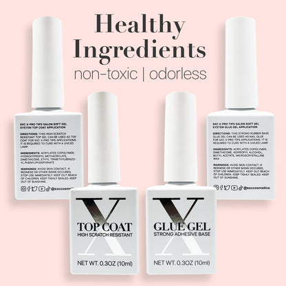 SXC Cosmetics French Tip Press On Nails - Skin Tone Nude and Color Series, Short Coffin X-Pro Tips Starter Kit ST119KIT