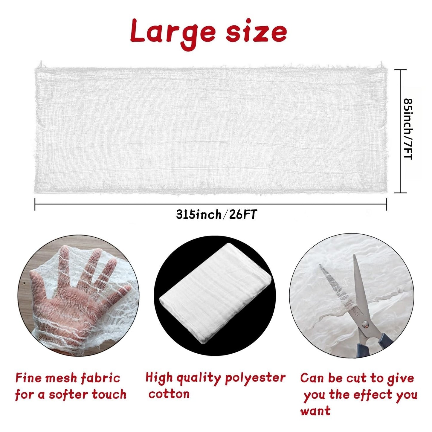 Sunlisky Halloween Creepy Cloth - 1 Pack White- 315x85 Inch Cotton Gauze Fabric - DIY Spooky Decor for Haunted House, Spider Web, Ghost - Indoor Outdoor Halloween Party Decorations