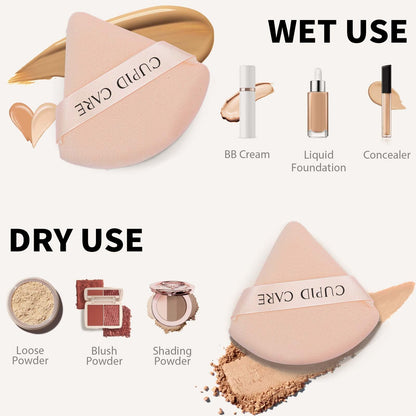 6 Pcs Triangle Powder Puff with 2 Travel Cases, Setting Powder Puffs for Face, Velour Makeup Puff for Loose Powder Body Powder, Blender Sponge Foundation Blending Sponges Beauty Tools