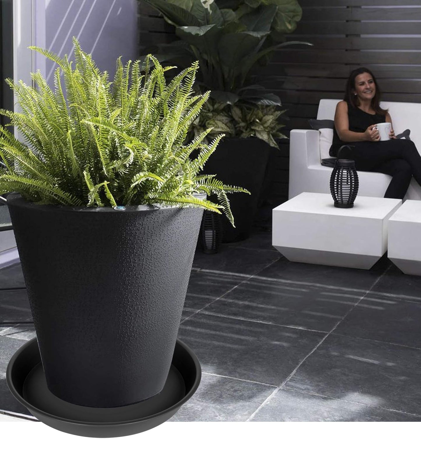 Angde 4 Pack of 14 inch Plant Saucer, Plant Saucer 14 Inch Round, Plant Trays for Pots, Plant Drip Tray, Plant Pot Saucers, Flower Pot Saucer, Plant Saucers for Indoors (14", Black)