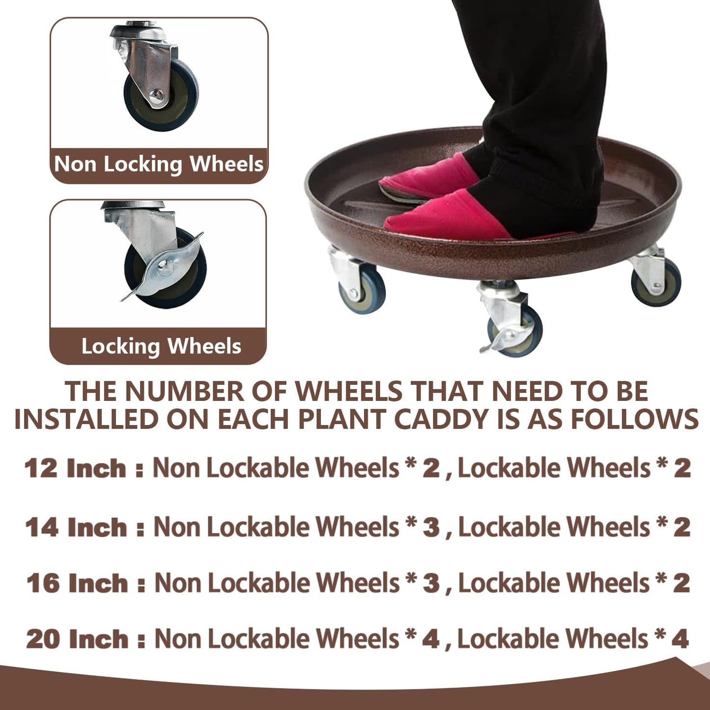 Kaoolaa Plant Caddy with Wheels 12 Inch 2 Pack, Heavy Duty Metal Plant Stand & Dolly with Lockable Casters, Holds 160 lbs for Indoor Outdoor Large Flower Pots, Bronze