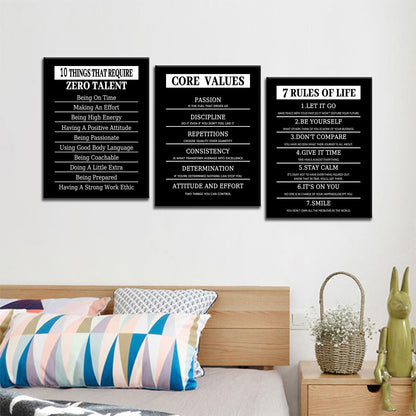 10 Things That Require Zero Talent Motivational Canvas Wall Art Core Values Entrepreneur Quotes Posters Prints Inspirational 7 Rules of Life Pictures for Bedroom Office Gym Wall Decor [36''W x 16''H]