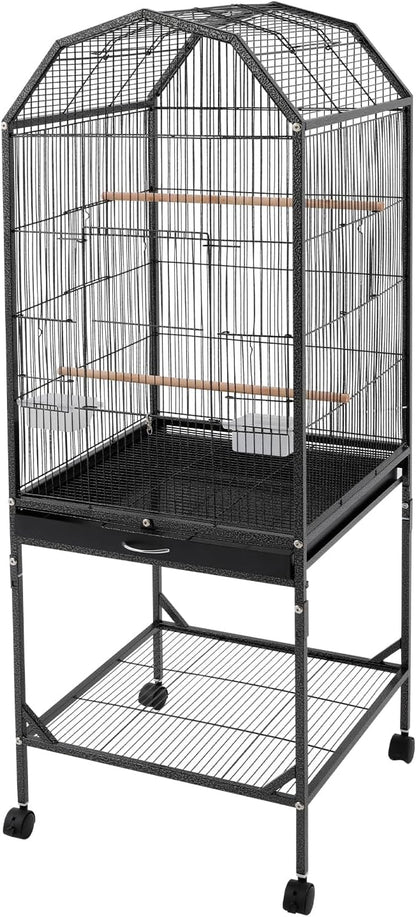 53.5 Inch Iron Bird Cage, Large Parakeet Cages with Play Open Top and Rolling Stand, Bird House with Detachable Stand and Pull-Out Tray for Cockatiels, Parrots, Lovebirds, Canaries (Black, Style B)