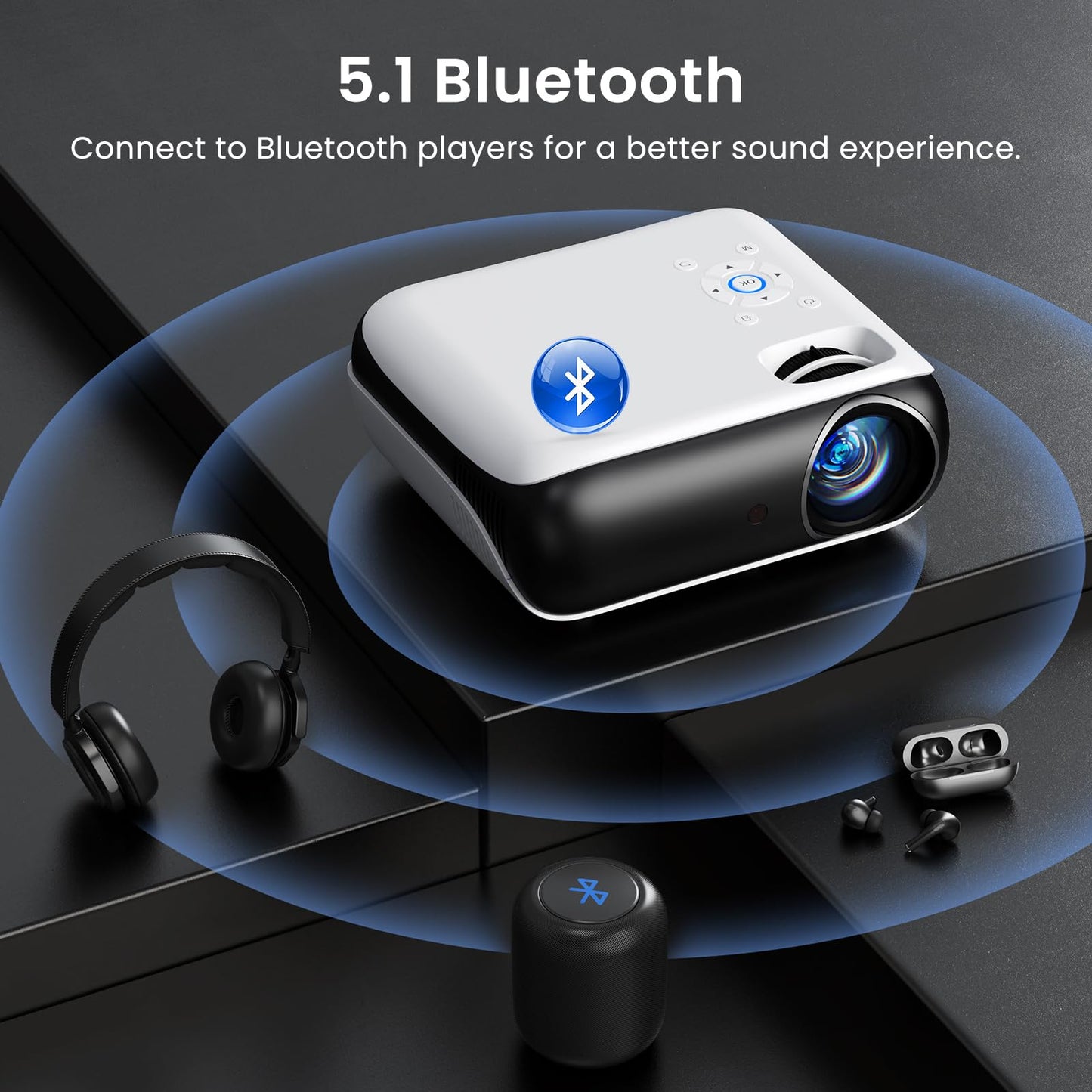 HAPPRUN Native 1080P Projector, Bluetooth Home Theater Movie Projector with Built-in Speaker, Compatible with Smartphone, HDMI, Fire Stick, PS5, Indoor & Outdoor Use - Without Google TV System