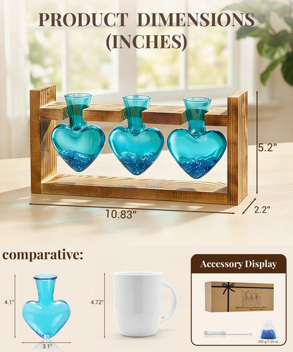 Nacome Plant Terrarium Propagation Stations: Mothers Day Gifts for Mom Plant Lovers Women Wife Daughter - 3 Bulb Glass Vases with Wooden Stand Tabletop for Hydroponics Home Garden Decor