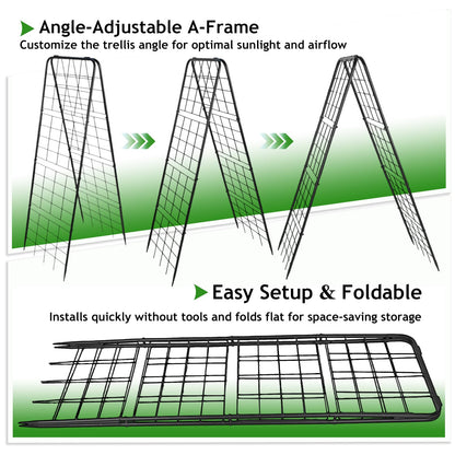 2 Pack Heavy Duty Adjustable A-Frame Garden Trellis for Climbing Plants 50"x17" , Reinforced Metal Plant Support for Raised Beds, Ideal for Tomatoes, Cucumbers & Outdoor Vines (Black)