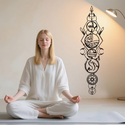Nature Wall Art - 4-Piece Set Spiritual Four Elements Metal Wall Art (Earth, Air, Fire, Water), Zen & Yoga Wall Decor for Meditation Rooms, Living Room - Waterproof Indoor/Outdoor - Unique Christmas Gift (37.8x10 Inch)