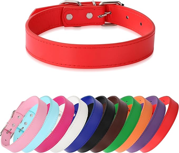 red Soft Leather Dog Collar for Small,Medium, Large Dog, Comfortable and Adjustable (Wide: 0.95'' for Dog's Neck: 13''~18'', red, L)