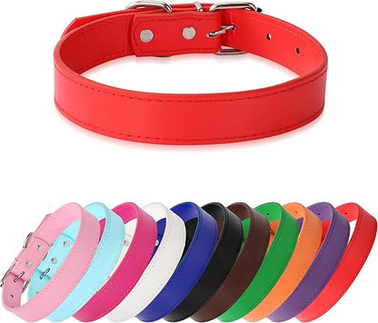 red Soft Leather Dog Collar for Small,Medium, Large Dog, Comfortable and Adjustable (Wide: 0.95'' for Dog's Neck: 13''~18'', red, L)
