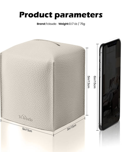 Tclouda Tissue Box Cover for PU Leather, Modern Simple Solid Color Holder Square Tissue Bag, Ideal for Bathrooms,Office,Car,Outdoor Tent,Dining Table,5"X5"X5", Double Off-White