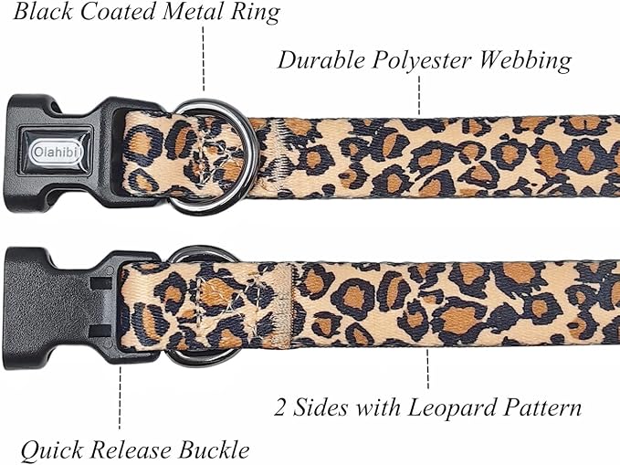 Dog Collar Leash Set, Leopard Pattern, Polyester Material, Adjustable Collar and 5ft Matching Leash, for Puppy Dogs.(XS, Brown Leopard)