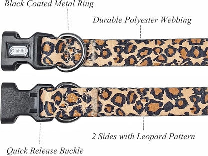 Dog Collar Leash Set, Leopard Pattern, Polyester Material, Adjustable Collar and 5ft Matching Leash, for Puppy Dogs.(XS, Brown Leopard)
