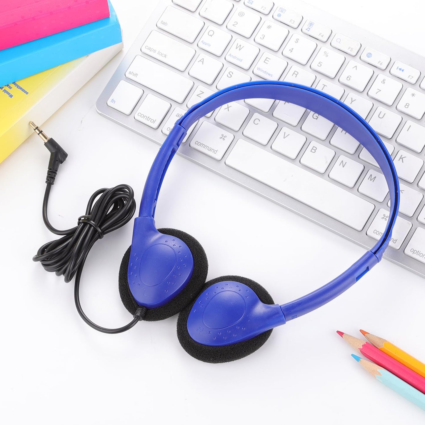 CN-Outlet 100 Pack Classroom Headphones Bulk for Kids School Class Set Headsets for Students Teens Toddler Childeren and Adults, Wholesale 3.5mm Pulg Wired Earphones-Upgrade (Dark Blue, 100 Pack)