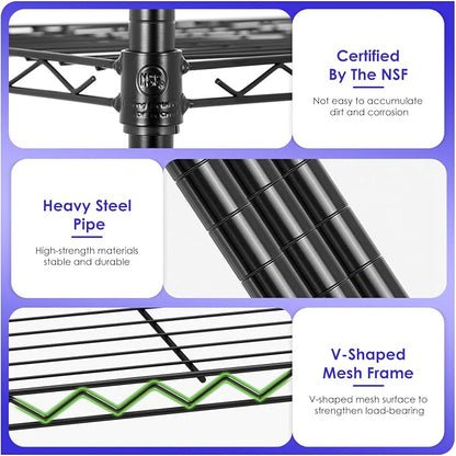 FDW | 6-Tier Wire Storage Shelves with Wheels | 45"x18"x82" | Black | Adjustable Racks | Heavy-Duty Metal Shelf, Holds Upto 2100 lbs | Tool-Free Assembly, Rust-Resistant | for Home & Garage Shelving