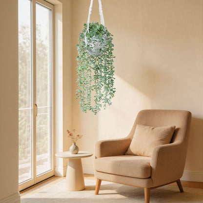 DREAMLOOM 2 Packs Fake Hanging Plants with Pots, Artificial Eucalyptus Hanging Plants with Macrame Hanger for Indoor Decor, Fake Hanging Vines Faux Greenery for Home Kitchen Office