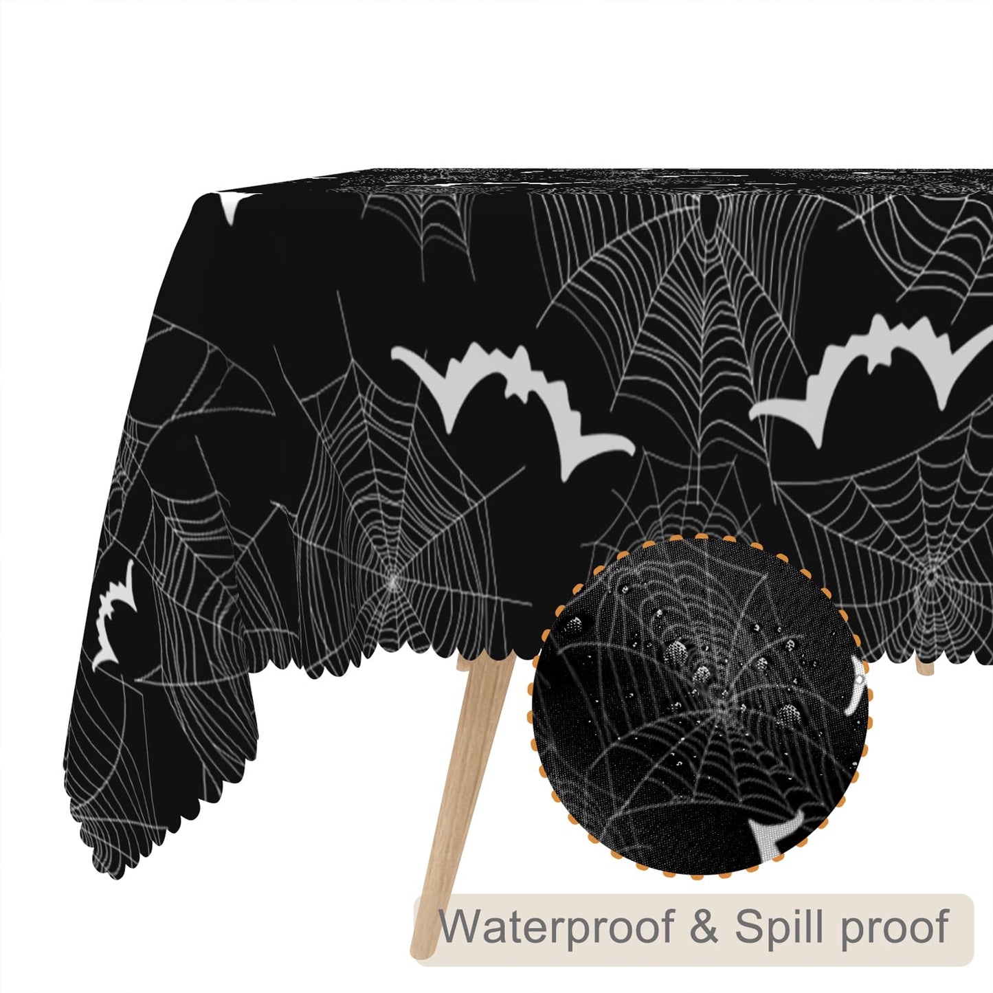 TTQYFNM 70x108inches Halloween Tablecloth Black White Spider Webs Bats Decorative Rectangle Table Cloths Spillproof Washable Polyester Fabric Table Cover for Kitchen Halloween Dinner Party Supplies