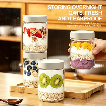 Overnight Oats Containers with Lids 6 Pack Heat-Resistant Borosilicate Glass jars with Airtight Lids, Wide mouth Mason jars 19oz Food Storage Jars for Meal Prep Oats Chia Pudding Yogurt Salads Snack