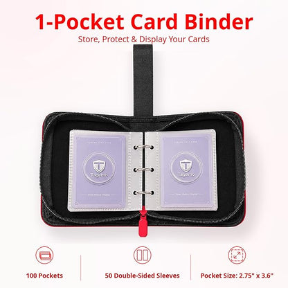 1 Pocket Card Binder with Zipper, 100 Pockets Mini Trading Card Album, Premium PU Leather Single Card Binder, Small Display Folder for TCG & Sports Cards