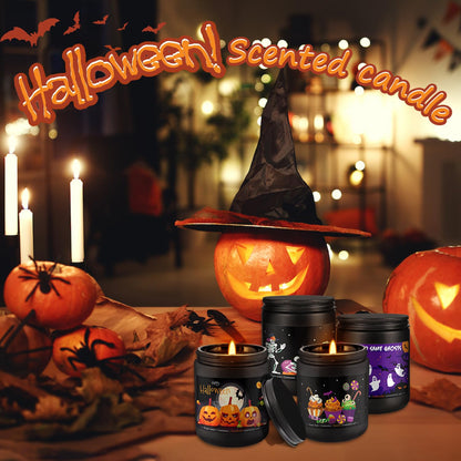 4 Pack 8Oz Halloween Scented Candles for Home Scented Aromatherapy Candles, Soy Wax Autumn Candle Gift Set for Women Men，Home Decoration，Themed Party Decor