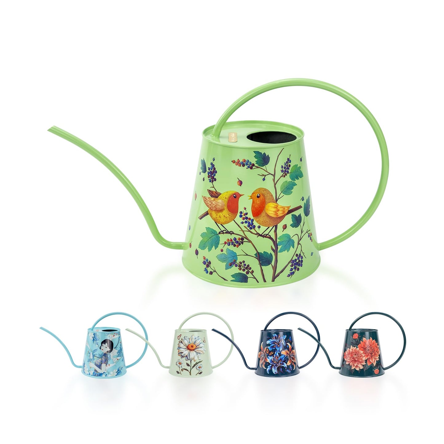 Berry&Bird House Plants Watering Can - Indoor & Outdoor 1/2 Gallon Stainless Steel Water Can with Long Spout Garden Decoration for Flower Bonsai Succulent Gardening Large Watwer Bottle(2L/Robin)