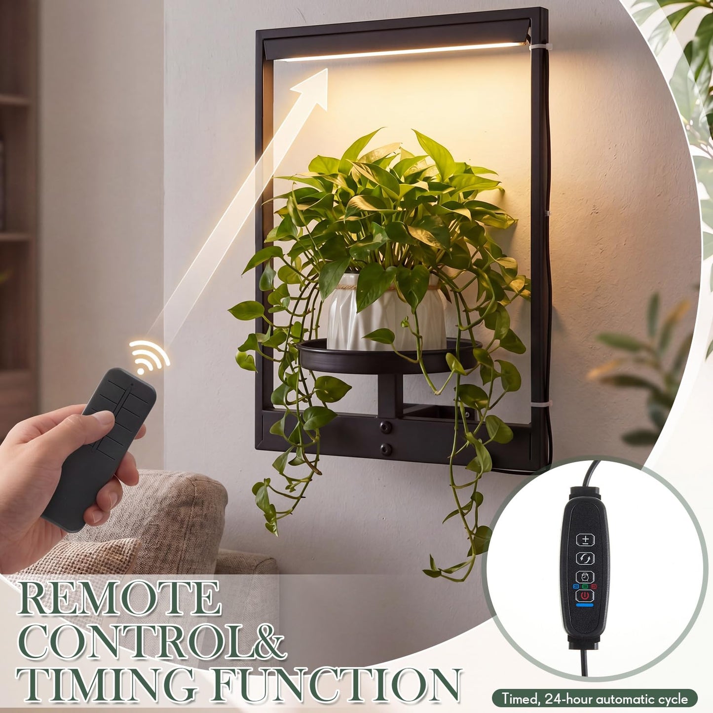Yiyiring 3 Pack Wall Plant Holders with Remote Grow Lights, Indoor Plants Holders, Plants Shelves Hanging Planters, Wall Mounted Framed Plant Holder for Indoor Living Room Decor
