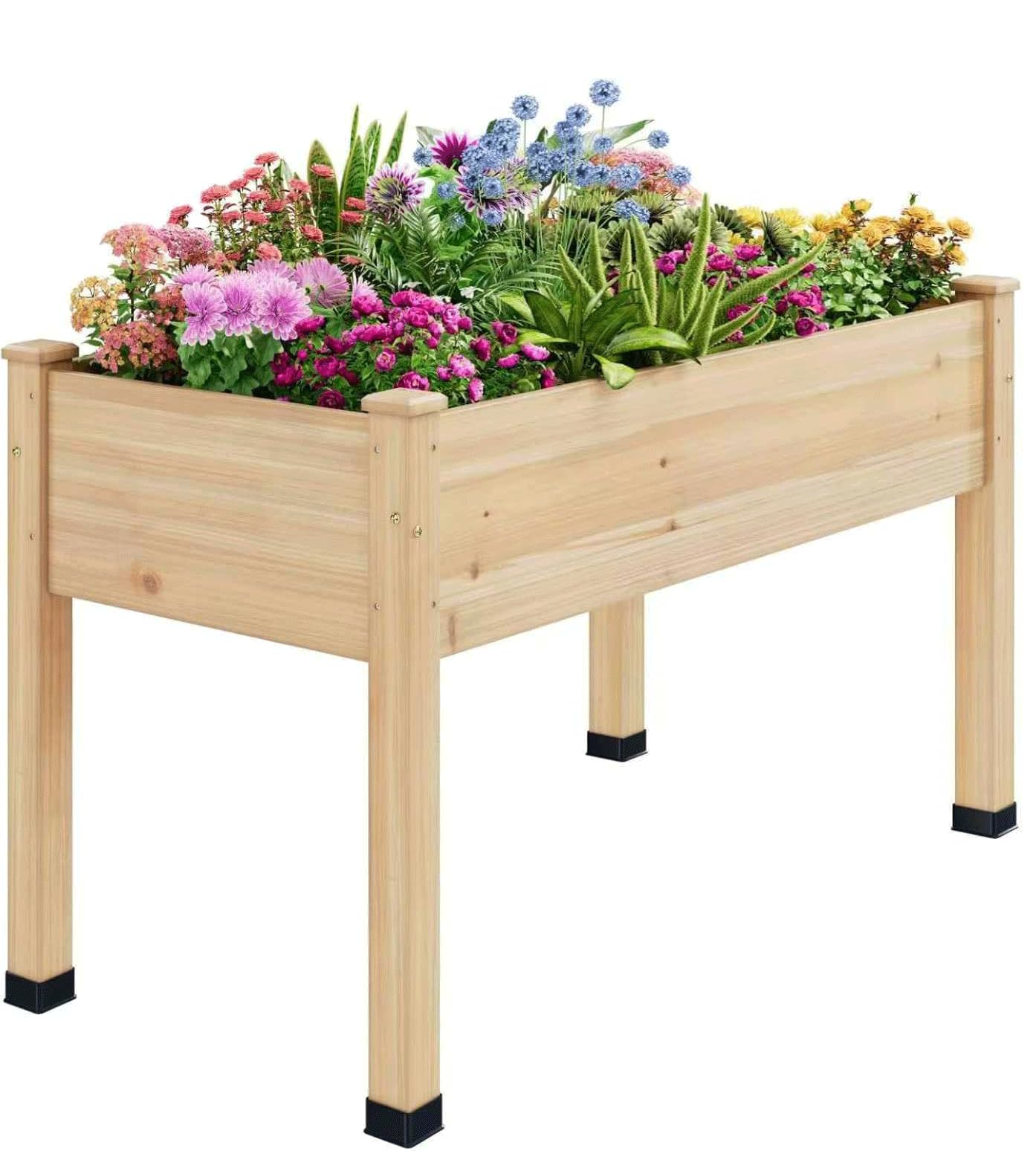 ZIENLIFE Wood Raised Garden Bed, 48x24x30in Elevated Wooden Planter Box with Legs Standing Growing Bed for Backyard, Patio, Balcony with Bed Liner, 200 Pound Capacity
