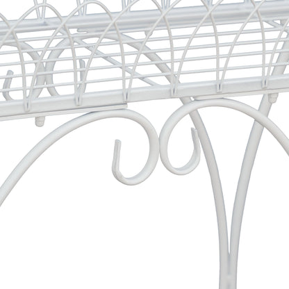 White Oval Plant Stand with Lattice Base, French Entryway Decor for Plants, Elegant Floor Flower Pot Holder Garden Decoration