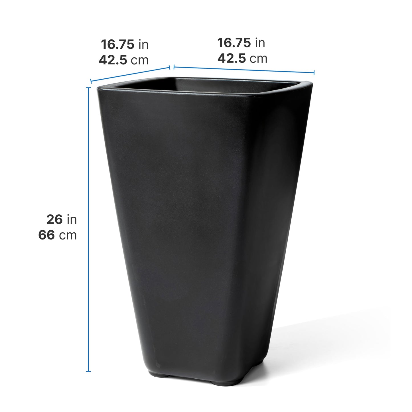 Step2 Bridgeview Tall Square Planter, Large Planters for Outdoor Plants, Gardening and Flower Pot for Patio or Porch, Efficient Drainage, Durable Plastic, Onyx Black, 2-Pack