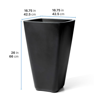 Step2 Bridgeview Tall Square Planter, Large Planters for Outdoor Plants, Gardening and Flower Pot for Patio or Porch, Efficient Drainage, Durable Plastic, Onyx Black, 2-Pack