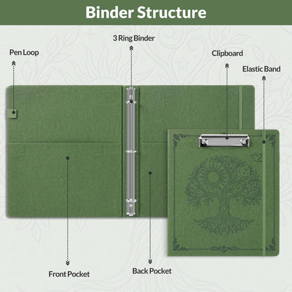 SKYDUE 1 Inch 3-Ring Binder with Clipboard, PU Binder with 5 Dividers, Notepad, Stickers & Pockets for Work and School - Aesthetic Binder (Letter Size)