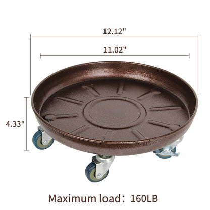 Kaoolaa Plant Caddy with Wheels 12 Inch 2 Pack, Heavy Duty Metal Plant Stand & Dolly with Lockable Casters, Holds 160 lbs for Indoor Outdoor Large Flower Pots, Bronze