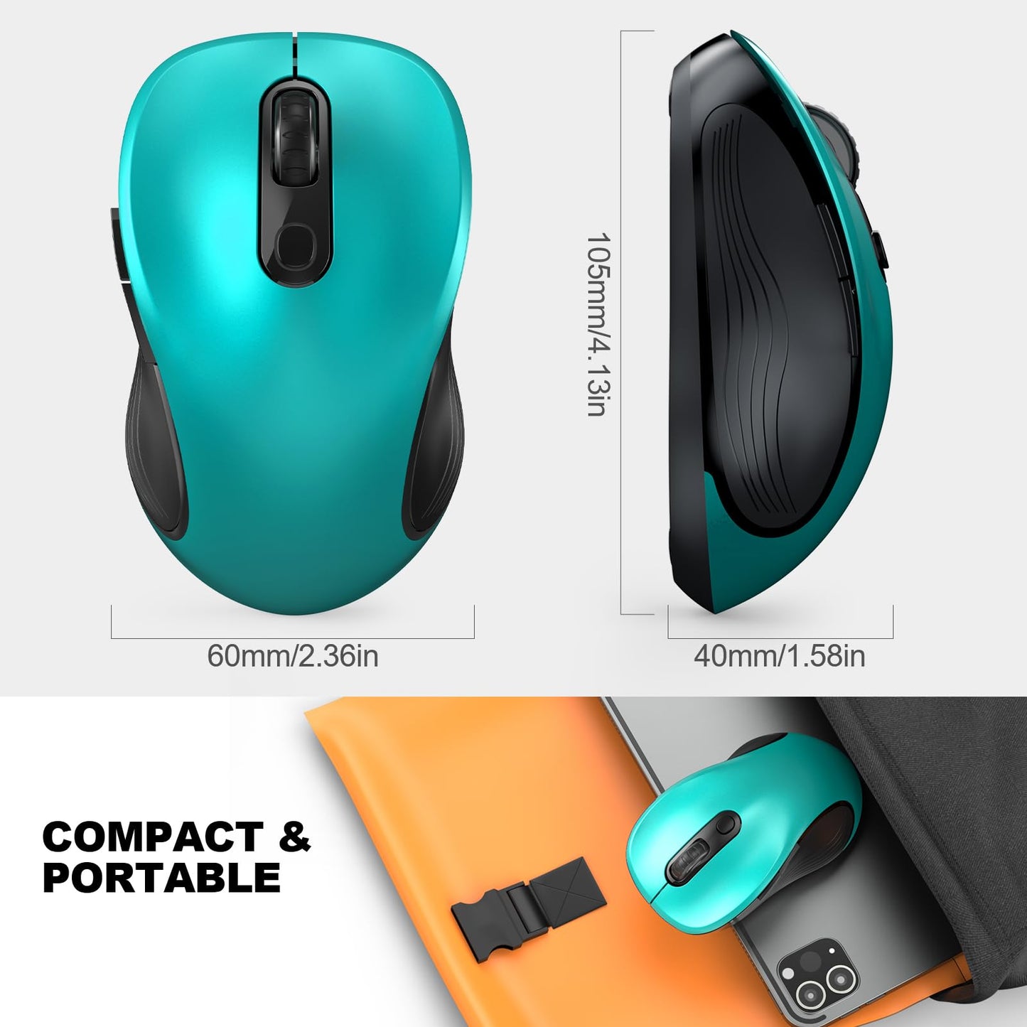 WisFox 2.4G Wireless Mouse for Laptop, Ergonomic Computer Mouse with USB Receiver and 3 Adjustable Levels, 6 Button Wireless Mice for Windows Mac PC Notebook (Grey)